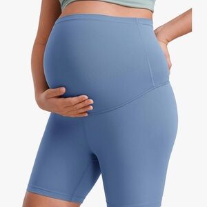 CRZ Yoga Blue High-Waisted Biker Shorts maternity